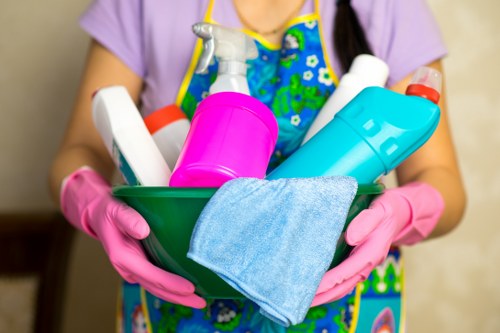 Carpet cleaning team focusing on safe working practices