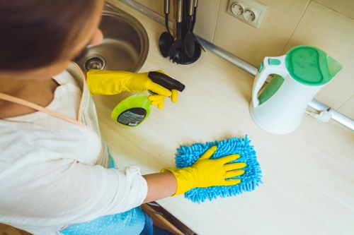 Cleaning chemicals and protective equipment prepared safely